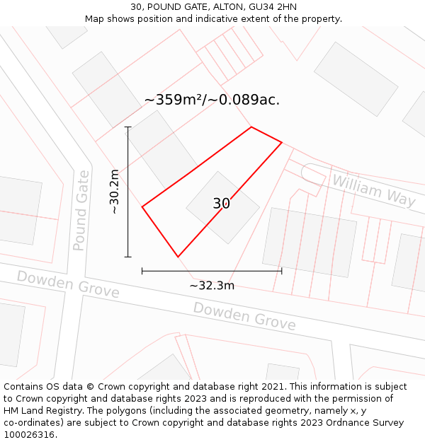 30, POUND GATE, ALTON, GU34 2HN: Plot and title map