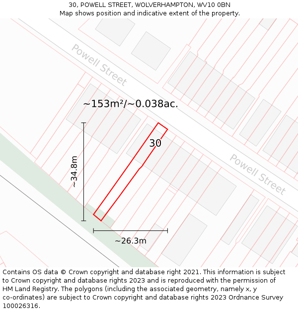 30, POWELL STREET, WOLVERHAMPTON, WV10 0BN: Plot and title map