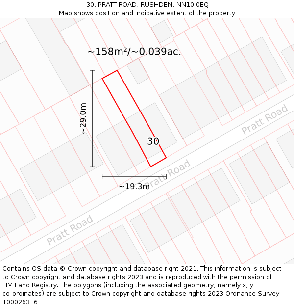 30, PRATT ROAD, RUSHDEN, NN10 0EQ: Plot and title map