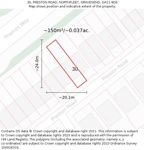 30, PRESTON ROAD, NORTHFLEET, GRAVESEND, DA11 8DE: Plot and title map