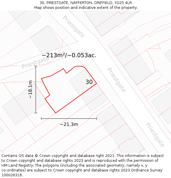 30, PRIESTGATE, NAFFERTON, DRIFFIELD, YO25 4LR: Plot and title map