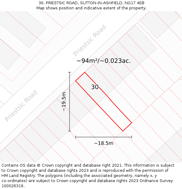 30, PRIESTSIC ROAD, SUTTON-IN-ASHFIELD, NG17 4EB: Plot and title map