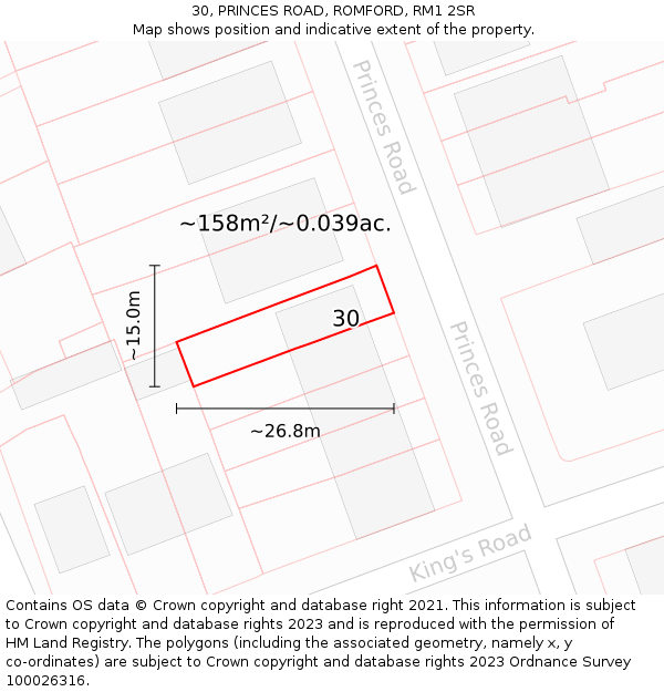 30, PRINCES ROAD, ROMFORD, RM1 2SR: Plot and title map