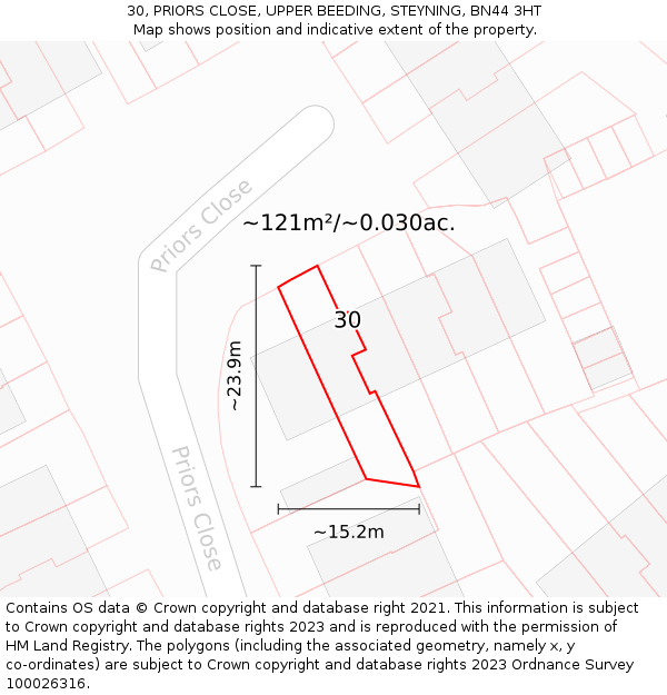 30, PRIORS CLOSE, UPPER BEEDING, STEYNING, BN44 3HT: Plot and title map