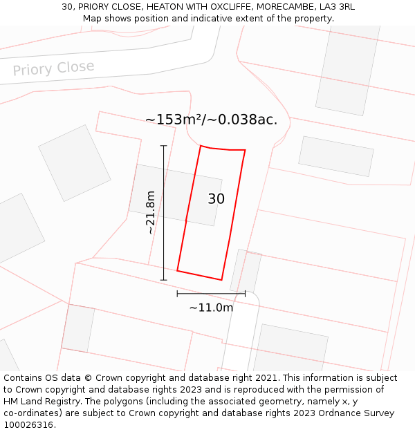 30, PRIORY CLOSE, HEATON WITH OXCLIFFE, MORECAMBE, LA3 3RL: Plot and title map