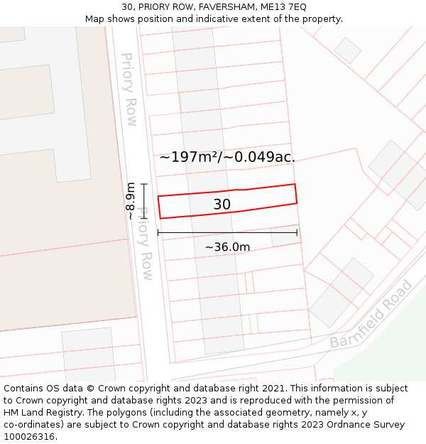 30, PRIORY ROW, FAVERSHAM, ME13 7EQ: Plot and title map