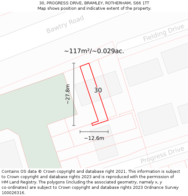 30, PROGRESS DRIVE, BRAMLEY, ROTHERHAM, S66 1TT: Plot and title map