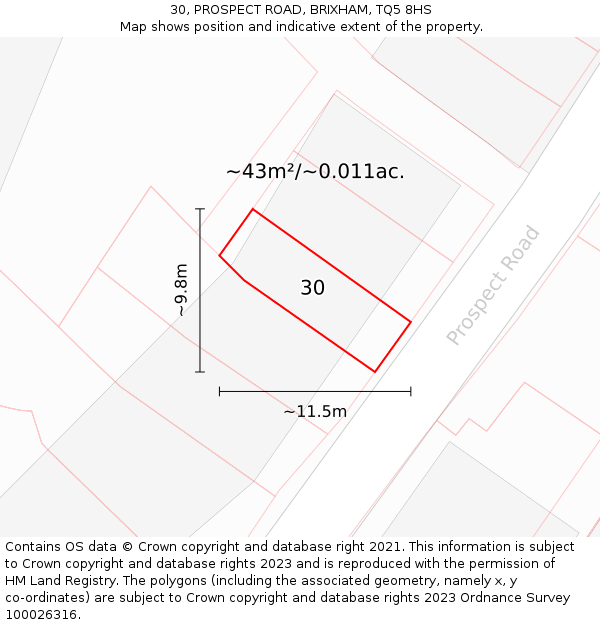 30, PROSPECT ROAD, BRIXHAM, TQ5 8HS: Plot and title map