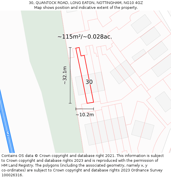 30, QUANTOCK ROAD, LONG EATON, NOTTINGHAM, NG10 4GZ: Plot and title map
