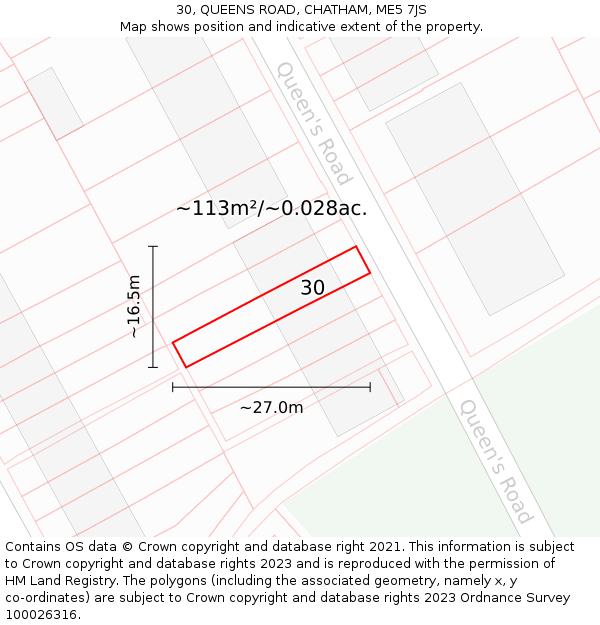 30, QUEENS ROAD, CHATHAM, ME5 7JS: Plot and title map