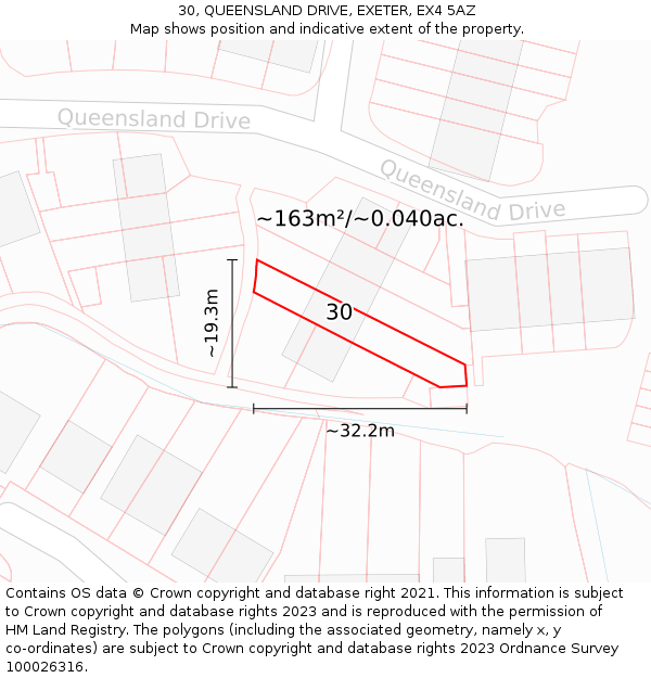 30, QUEENSLAND DRIVE, EXETER, EX4 5AZ: Plot and title map