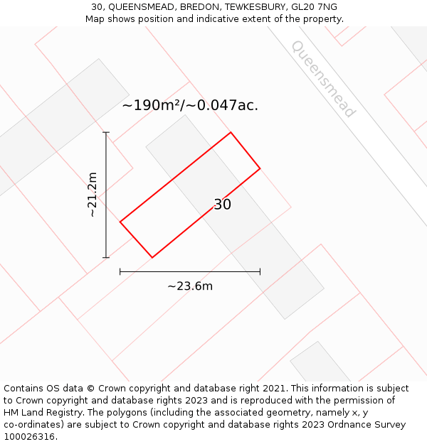 30, QUEENSMEAD, BREDON, TEWKESBURY, GL20 7NG: Plot and title map