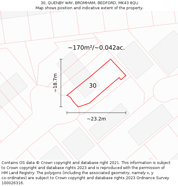 30, QUENBY WAY, BROMHAM, BEDFORD, MK43 8QU: Plot and title map