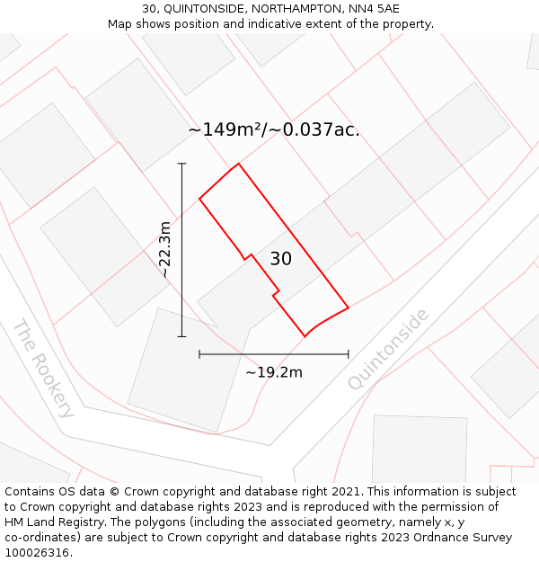 30, QUINTONSIDE, NORTHAMPTON, NN4 5AE: Plot and title map