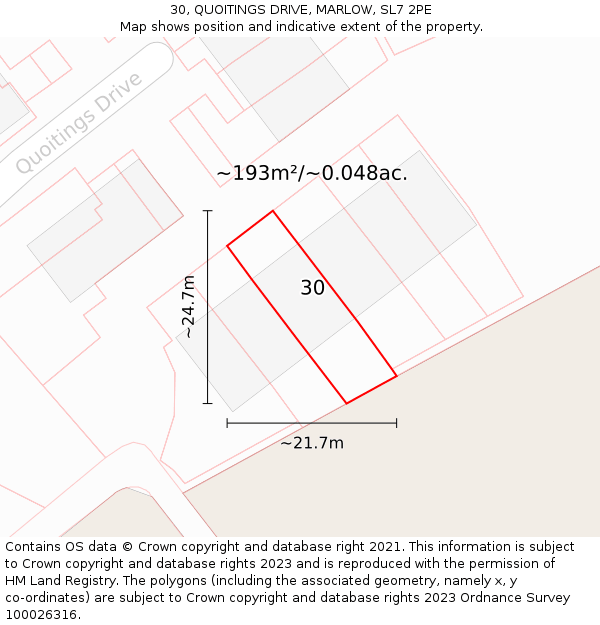 30, QUOITINGS DRIVE, MARLOW, SL7 2PE: Plot and title map
