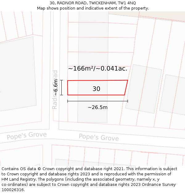 30, RADNOR ROAD, TWICKENHAM, TW1 4NQ: Plot and title map