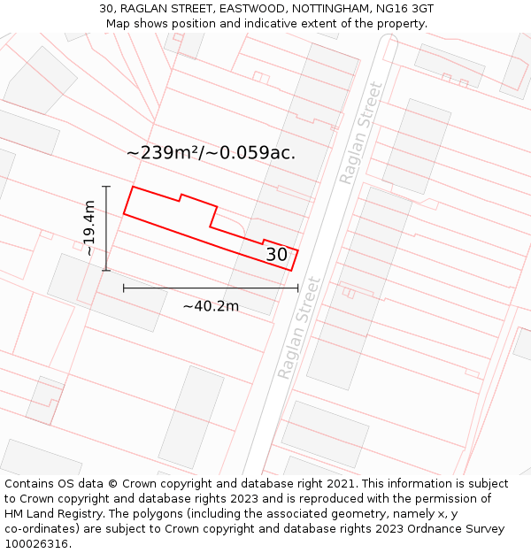 30, RAGLAN STREET, EASTWOOD, NOTTINGHAM, NG16 3GT: Plot and title map