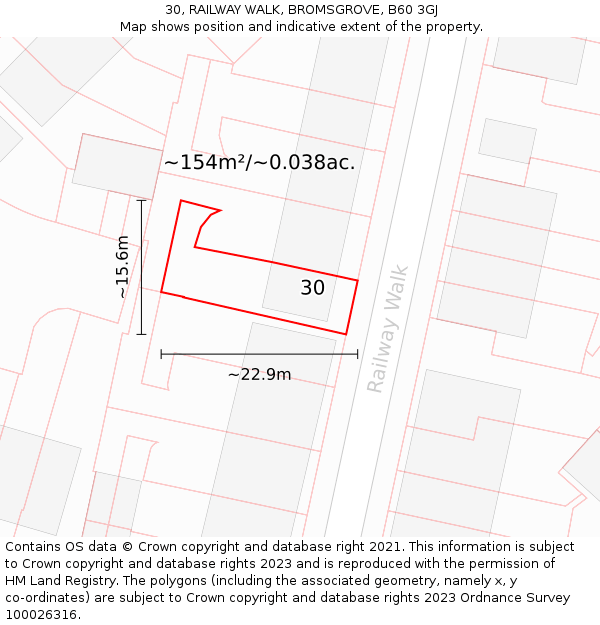 30, RAILWAY WALK, BROMSGROVE, B60 3GJ: Plot and title map