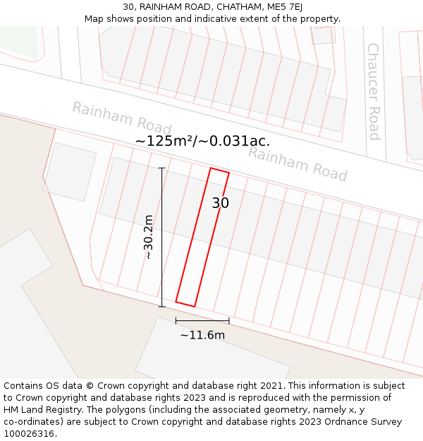 30, RAINHAM ROAD, CHATHAM, ME5 7EJ: Plot and title map