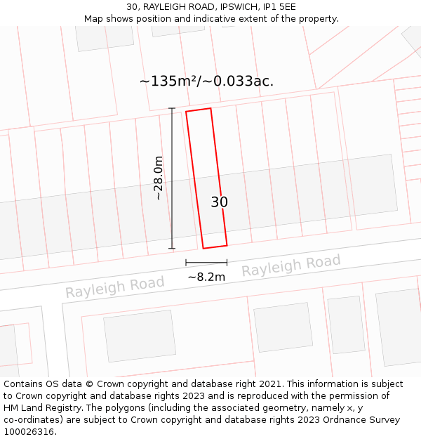30, RAYLEIGH ROAD, IPSWICH, IP1 5EE: Plot and title map