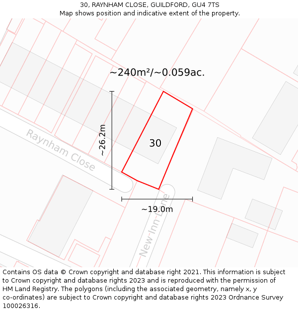 30, RAYNHAM CLOSE, GUILDFORD, GU4 7TS: Plot and title map