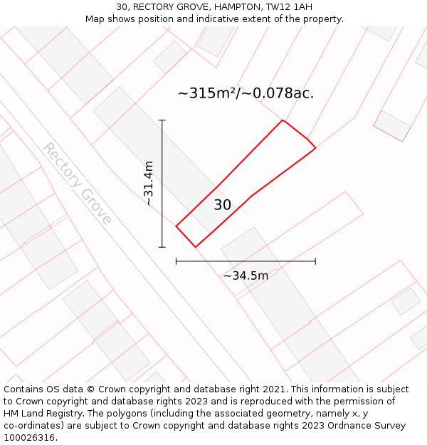 30, RECTORY GROVE, HAMPTON, TW12 1AH: Plot and title map
