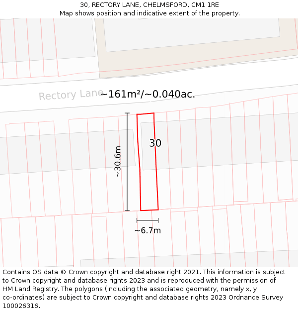 30, RECTORY LANE, CHELMSFORD, CM1 1RE: Plot and title map