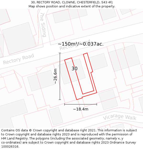 30, RECTORY ROAD, CLOWNE, CHESTERFIELD, S43 4FJ: Plot and title map