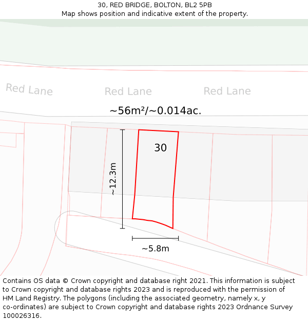 30, RED BRIDGE, BOLTON, BL2 5PB: Plot and title map