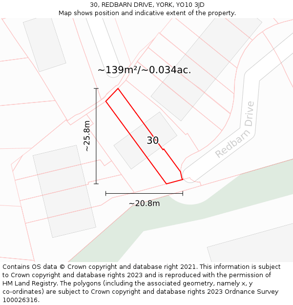 30, REDBARN DRIVE, YORK, YO10 3JD: Plot and title map