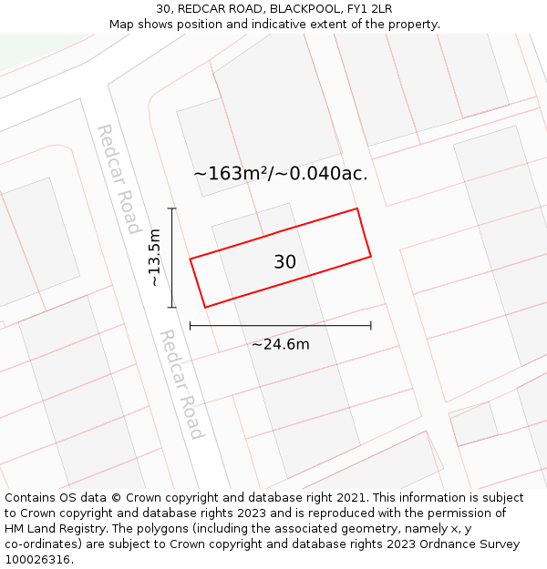 30, REDCAR ROAD, BLACKPOOL, FY1 2LR: Plot and title map