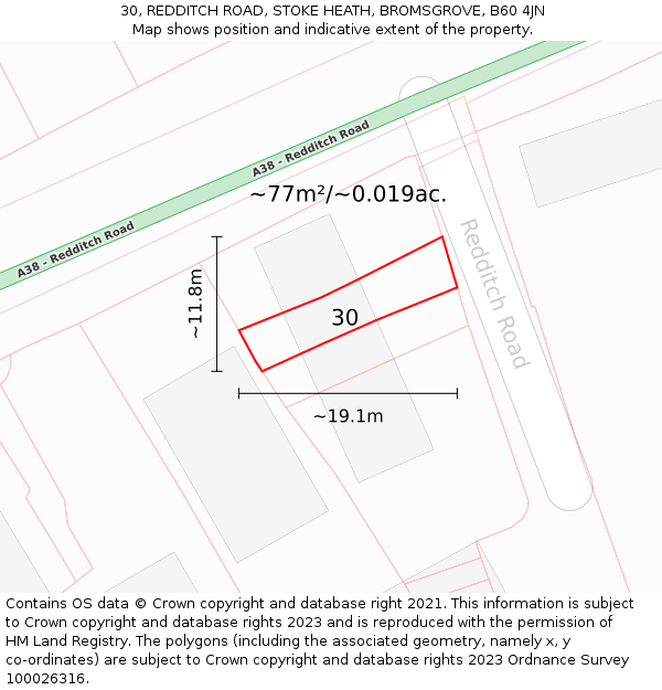 30, REDDITCH ROAD, STOKE HEATH, BROMSGROVE, B60 4JN: Plot and title map