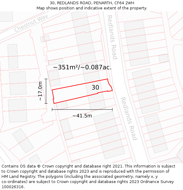 30, REDLANDS ROAD, PENARTH, CF64 2WH: Plot and title map