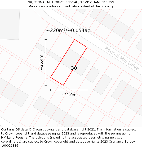 30, REDNAL MILL DRIVE, REDNAL, BIRMINGHAM, B45 8XX: Plot and title map