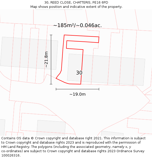 30, REED CLOSE, CHATTERIS, PE16 6PD: Plot and title map