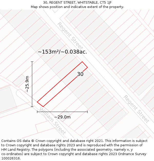 30, REGENT STREET, WHITSTABLE, CT5 1JF: Plot and title map