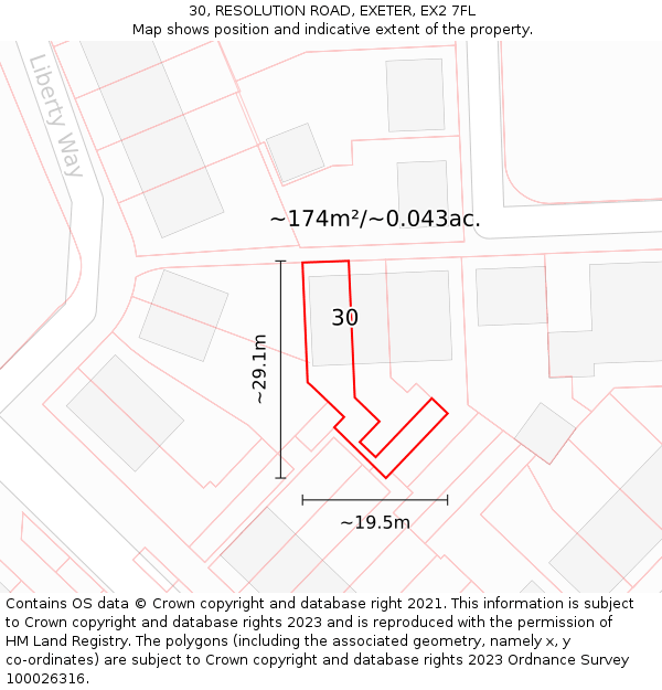 30, RESOLUTION ROAD, EXETER, EX2 7FL: Plot and title map