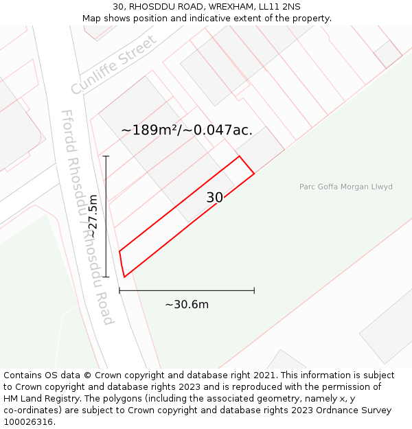 30, RHOSDDU ROAD, WREXHAM, LL11 2NS: Plot and title map