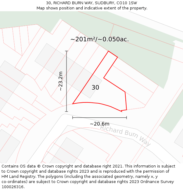 30, RICHARD BURN WAY, SUDBURY, CO10 1SW: Plot and title map