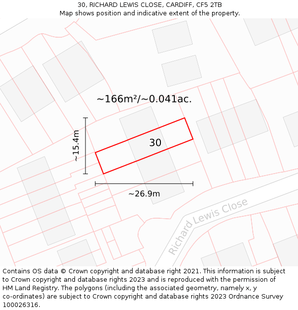 30, RICHARD LEWIS CLOSE, CARDIFF, CF5 2TB: Plot and title map