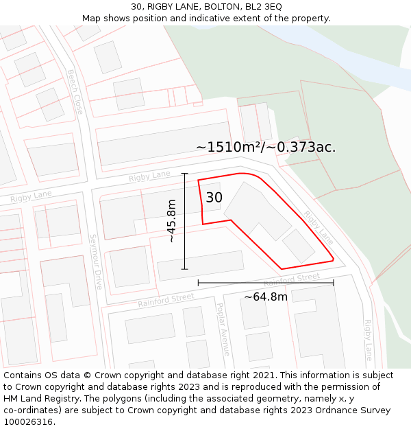 30, RIGBY LANE, BOLTON, BL2 3EQ: Plot and title map