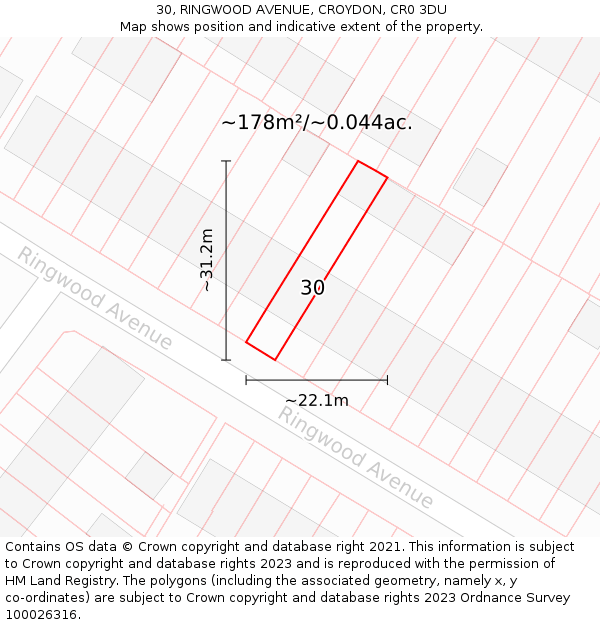 30, RINGWOOD AVENUE, CROYDON, CR0 3DU: Plot and title map