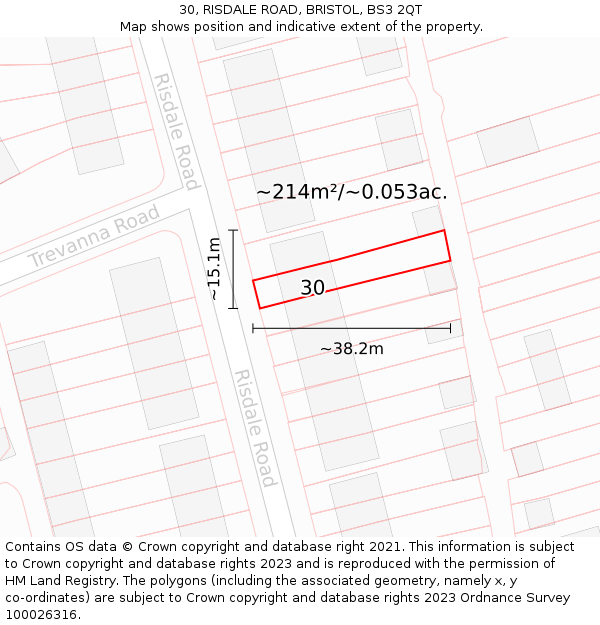 30, RISDALE ROAD, BRISTOL, BS3 2QT: Plot and title map