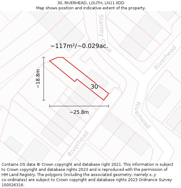 30, RIVERHEAD, LOUTH, LN11 0DD: Plot and title map
