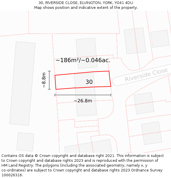 30, RIVERSIDE CLOSE, ELVINGTON, YORK, YO41 4DU: Plot and title map