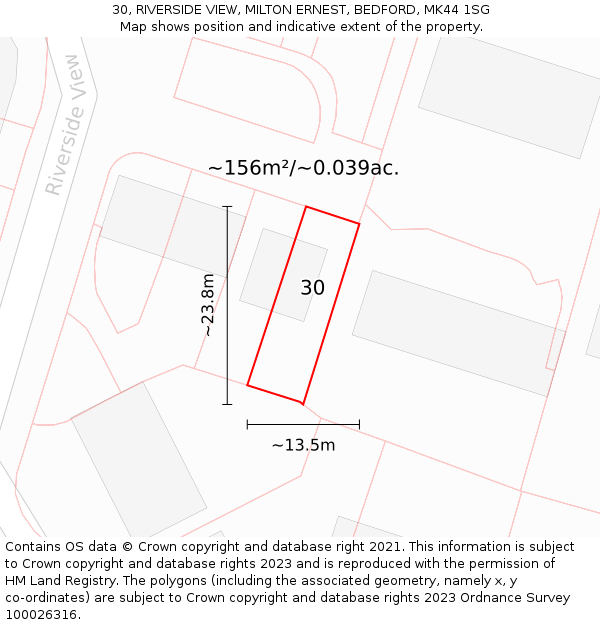 30, RIVERSIDE VIEW, MILTON ERNEST, BEDFORD, MK44 1SG: Plot and title map
