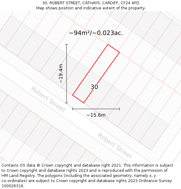 30, ROBERT STREET, CATHAYS, CARDIFF, CF24 4PD: Plot and title map
