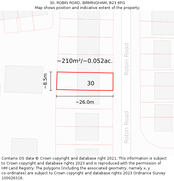 30, ROBIN ROAD, BIRMINGHAM, B23 6PG: Plot and title map