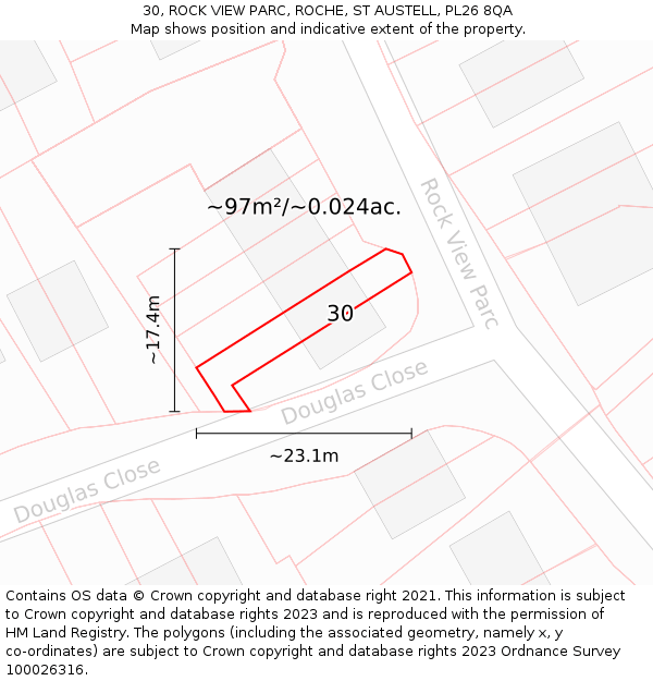 30, ROCK VIEW PARC, ROCHE, ST AUSTELL, PL26 8QA: Plot and title map