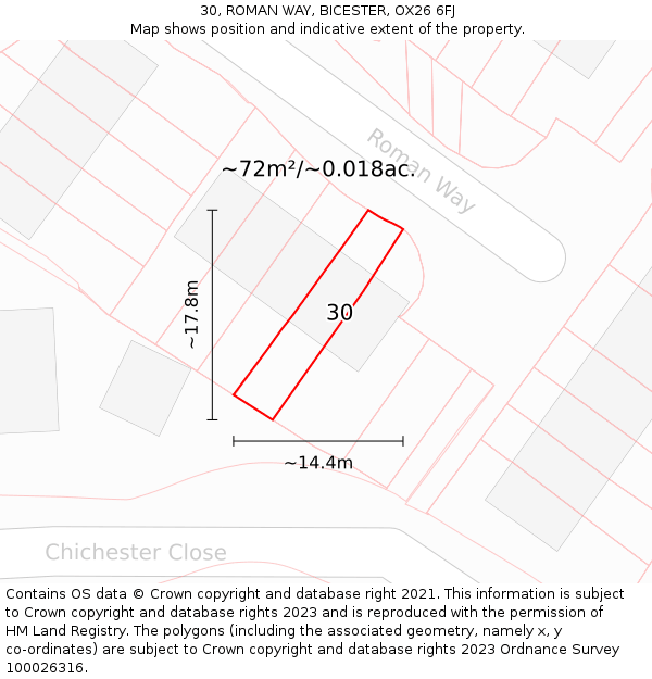 30, ROMAN WAY, BICESTER, OX26 6FJ: Plot and title map